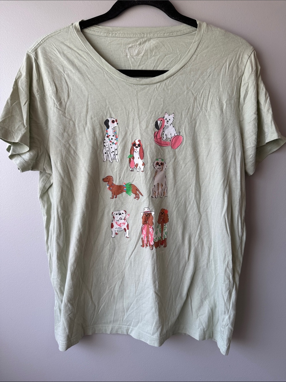J. Crew Collector Tee Light Green Short-Sleeve Tee with Dog Summer Graphic L
